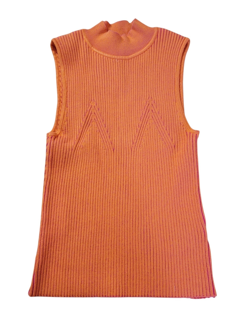 Milly Orange And Pink Ribbed Mock Neck Sleeveless Sweater Tank - Picture 6 of 11
